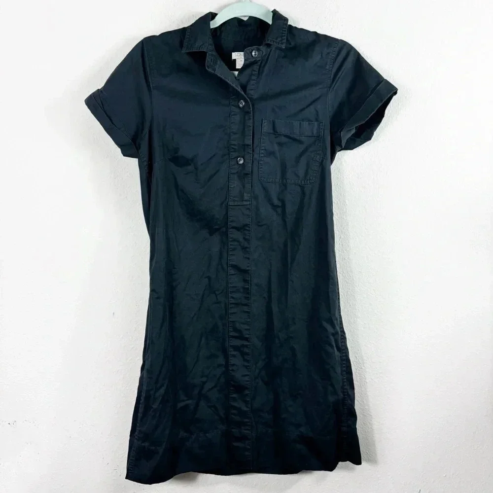 J. Crew 100% cotton short sleeve collared shirt dress SZ XS in black